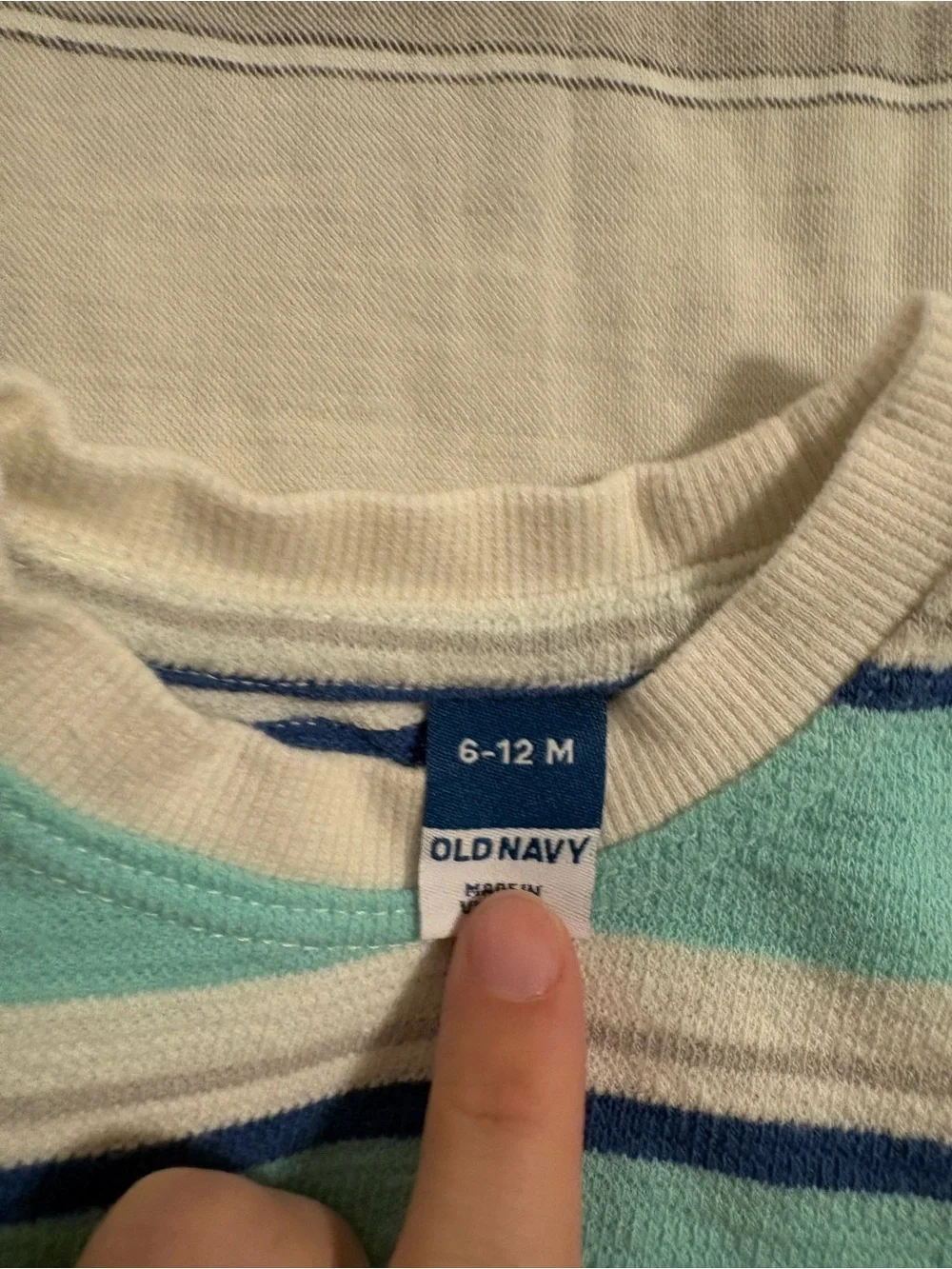 Old Navy 6-12M Stripe Tee & Blue Shorts Matching Set - Aqua & Navy